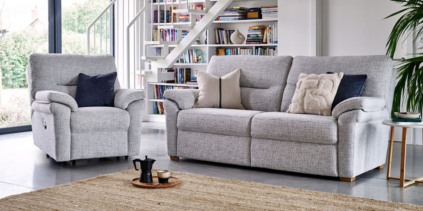 G Plan Seattle fabric sofa and recliner chair